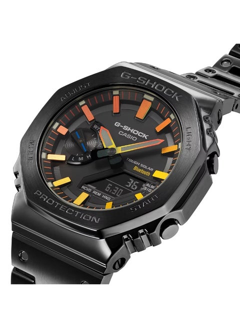Casio G‑SHOCK GM‑B2100BPC‑1A Full‑Metal “Polychromatic Accents” 40th Anniversary – Black IP with Rainbow Gradient Markers, Bluetooth Solar, 200 m