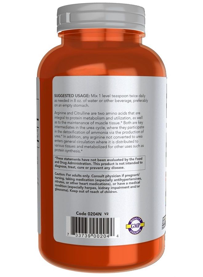 now Sports Nutrition, Arginine & Citrulline Powder, 1:1 Ratio, Amino Acid, 12-Ounce - Image 3