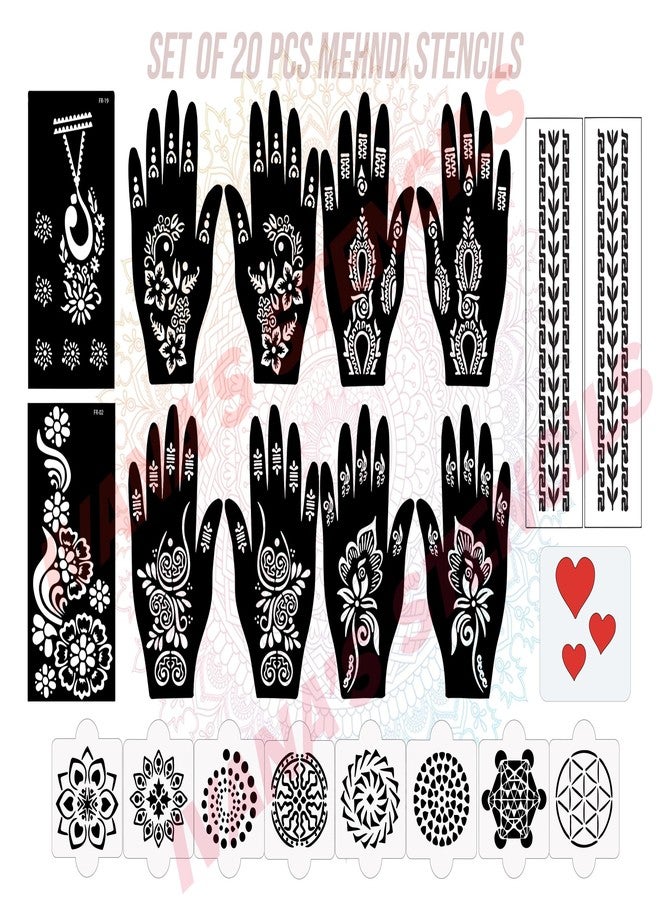 Ivana's Set of 20 Pcs Combo Pack, Reusable Mehandi Design Sticker Stencils for Both Hand | Mehindi Stencil Paper Full Hand | Quick and Easy to Use, for Girls, Women, Kids & Teen, D-2272 - Image 1