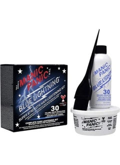 Blue Lightning Hair Bleach Kit - 30 Volume Developer + Bleach Powder Hair Lightener Lifts up to Five Levels And Eliminates Orange Tones - Vegan And Cruelty Free