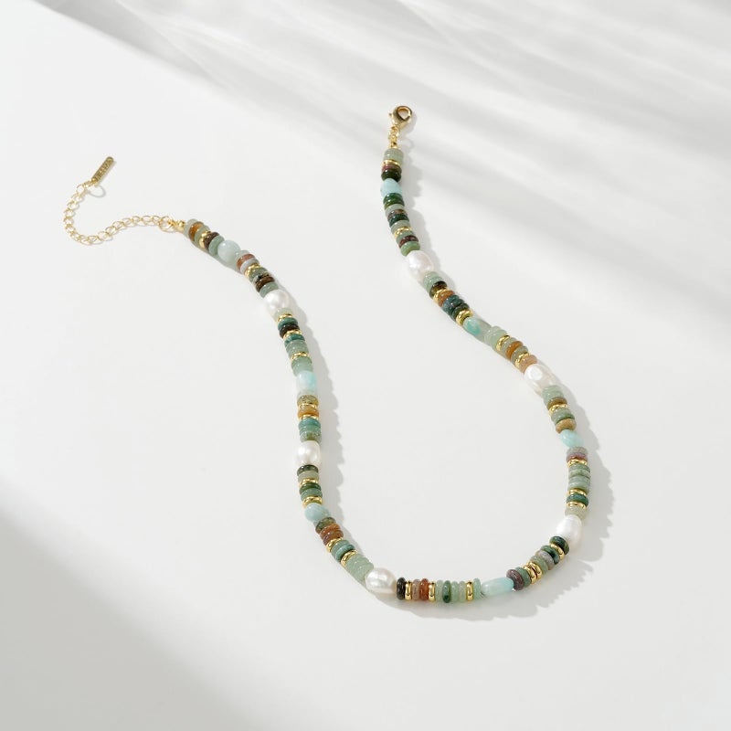 KissYan Beaded Gemstone Necklace for Women, Colorful Boho Bead Choker Natural Stone Surfer Beach Necklaces 14K Gold Plated Summer Handmade Jewelry(B17) - Image 5