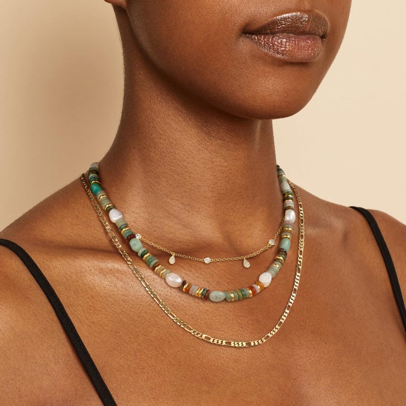 KissYan Beaded Gemstone Necklace for Women, Colorful Boho Bead Choker Natural Stone Surfer Beach Necklaces 14K Gold Plated Summer Handmade Jewelry(B17) - Image 4