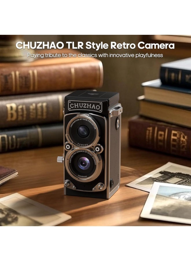 CHUZHAO Vintage Mini Digital Camera, Portable TLR Style Retro Point and Shoot Compact Small Pocket 1080P FHD Video 12MP Autofocus Vlogging Camera with 16 GB Card for Beginners Teens Adults Red - Image 2
