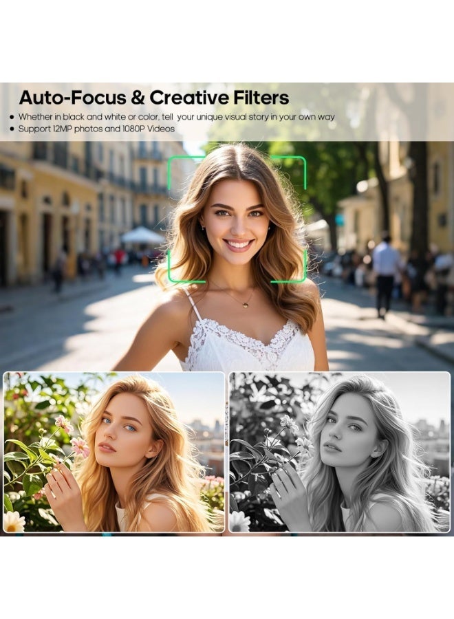 CHUZHAO Vintage Mini Digital Camera, Portable TLR Style Retro Point and Shoot Compact Small Pocket 1080P FHD Video 12MP Autofocus Vlogging Camera with 16 GB Card for Beginners Teens Adults Red - Image 5