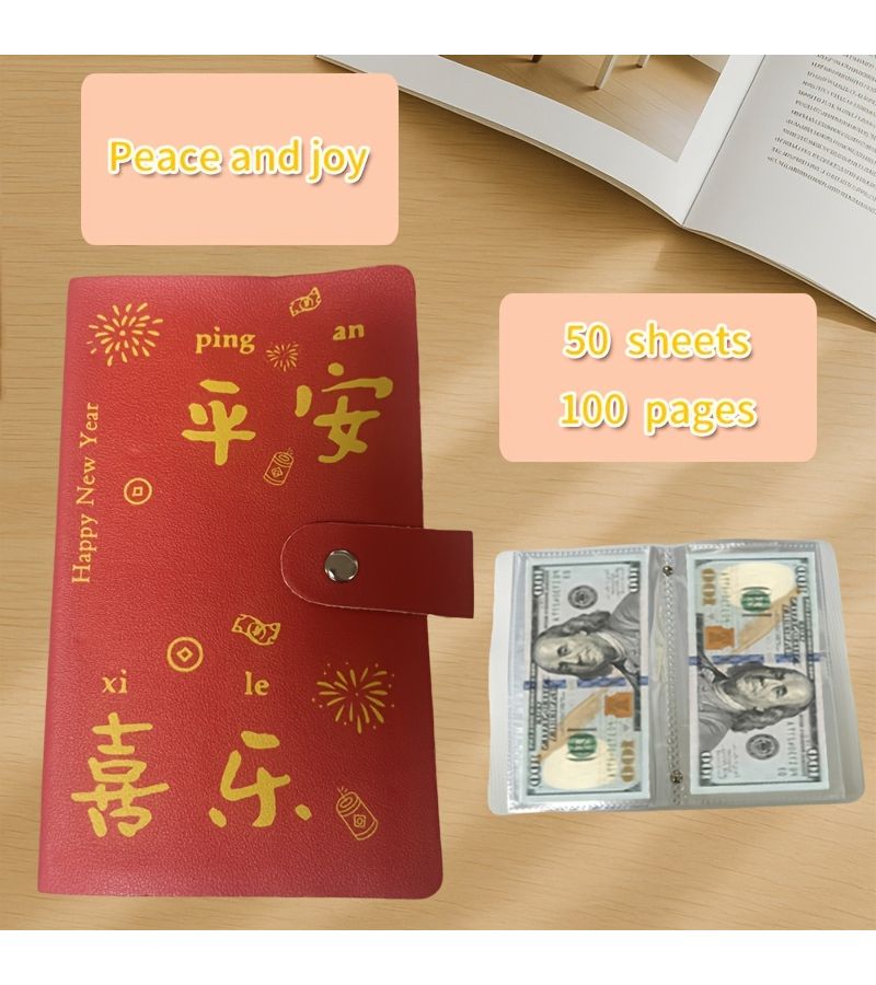 Peace And Joy Red Cash Savings Book Mini Money Banknote Organizer - Image 3