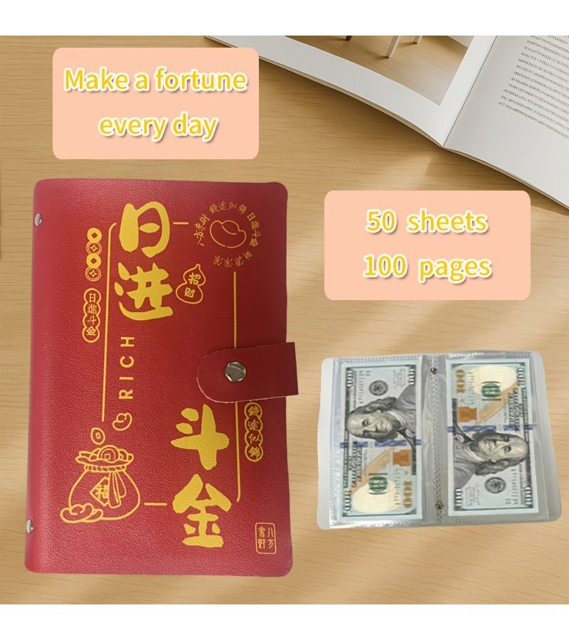 Peace And Joy Red Cash Savings Book Mini Money Banknote Organizer - Image 1