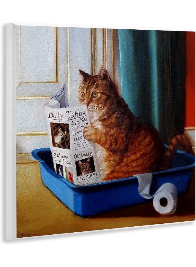 Home Trove Litter Box Reading Funny Cat Pet Painting Wall Plaque, 12 X 12, Design By Artist Lucia Heffernan - Image 3