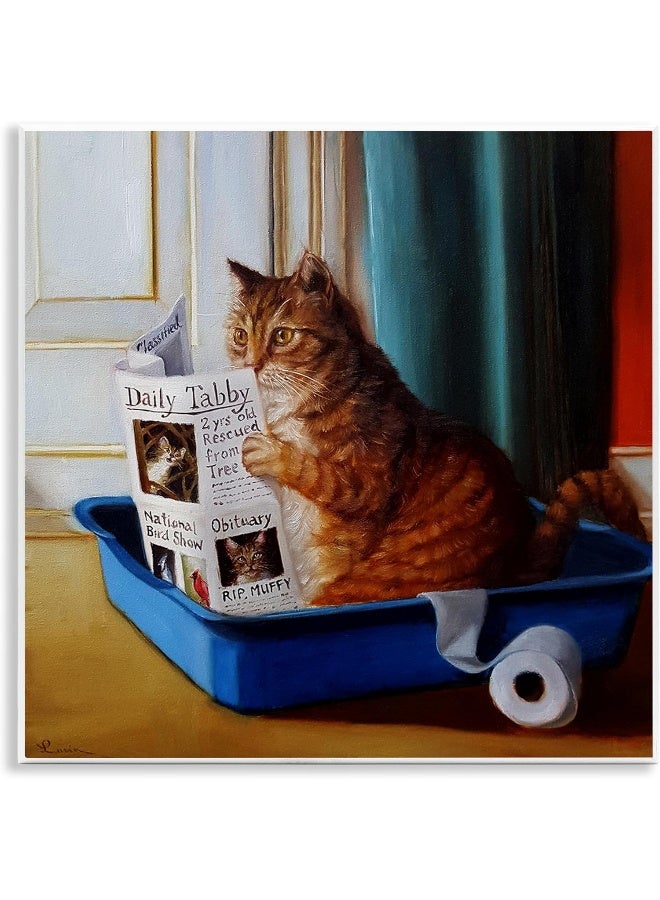 Home Trove Litter Box Reading Funny Cat Pet Painting Wall Plaque, 12 X 12, Design By Artist Lucia Heffernan - Image 1