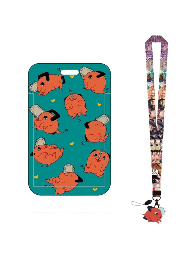 NIBEMINENT حامل بطاقة صور تشينسو مان كيبوب - قطعة واحدة مع قلادة سلسلة مفاتيح لحامل بطاقة الهوية وحامي بطاقة الصور للمدرسة ومكتب بطاقة الهوية وبطاقة الوصول للنساء والفتيات