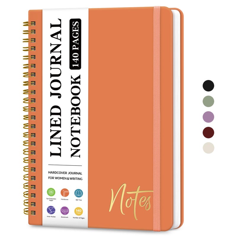 ZOTIA Lined Spiral Journal Notebook for Women, A5 College Ruled Journals for Writing, Hardcover Notebooks for Work, Note taking and Office School Supplies,140 Pages - Coral - Image 1