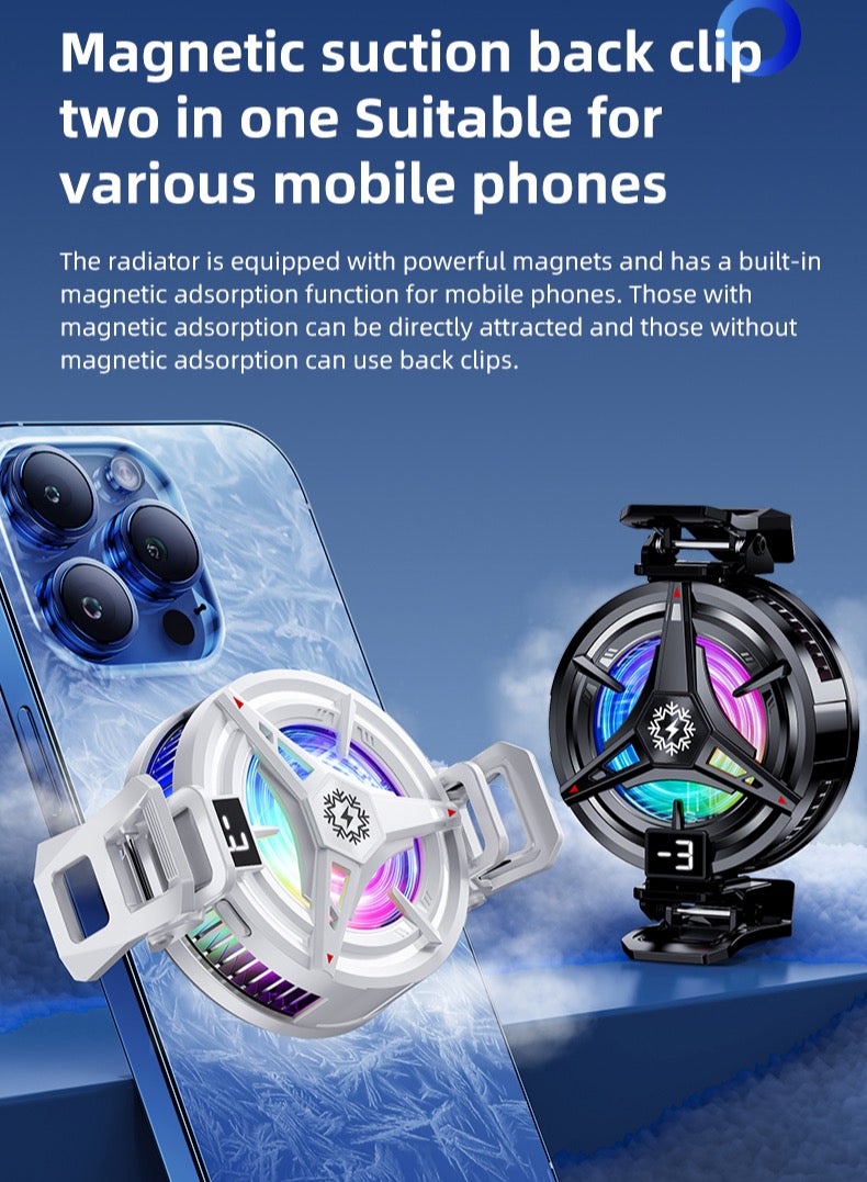 Moonstone Creations Gaming Phone Cooler for PUBG/Genshin Impact - Win Every Match with Semiconductor Rapid Icing, 3-Speed RGB Magnetic & Clip 2-in-1 Cooler - Image 4