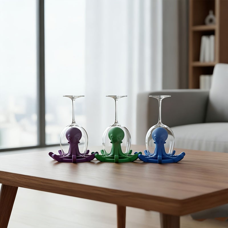 Black Smirking Octopus Shaped Water Bottle Drainer with 8 Tentacles - Image 1