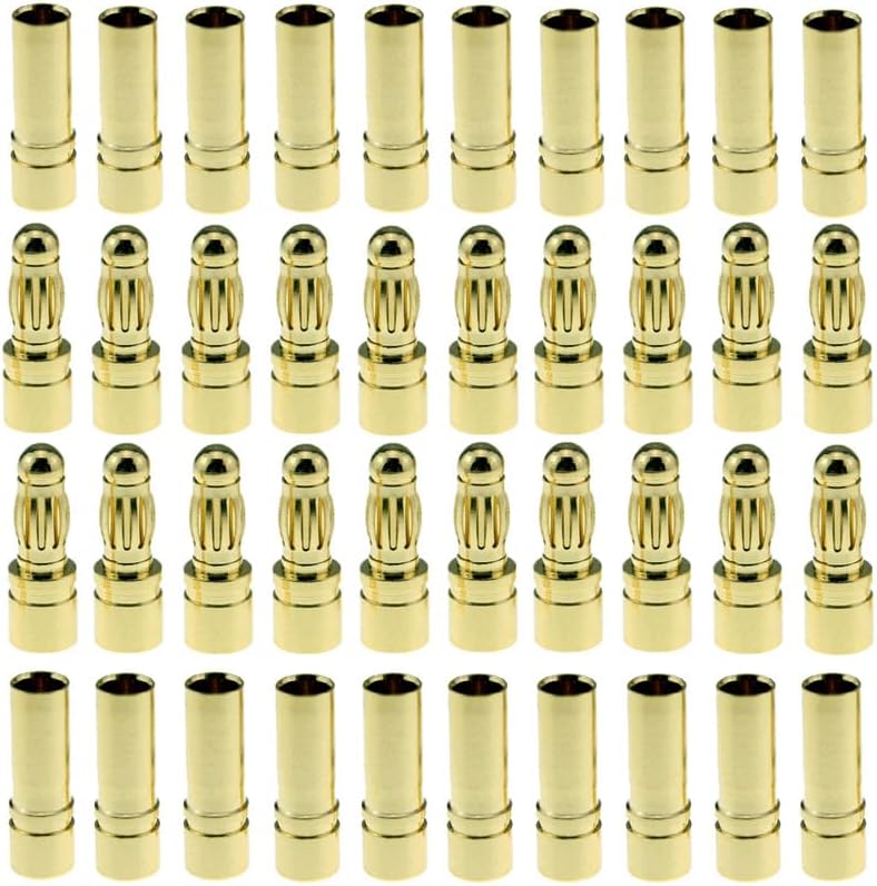 20 Pairs Gold-Plated 3.5MM Banana Plug Bullet Male and Female Connector Adapter for RC Lipo Battery ESC Motors (3.5MM)