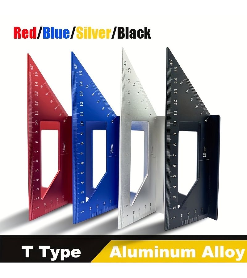 Two Pack Silvery T Type 45 Degree Bevel 90 Degree Carpenter Square Aluminum Measuring Ruler - Image 1