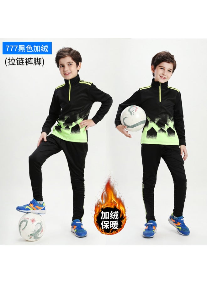 Fleece-lined Children's Football Clothes Suit Boys Sports Students Autumn And Winter Running Primary School Student Jersey Football Sports Training Clothes
