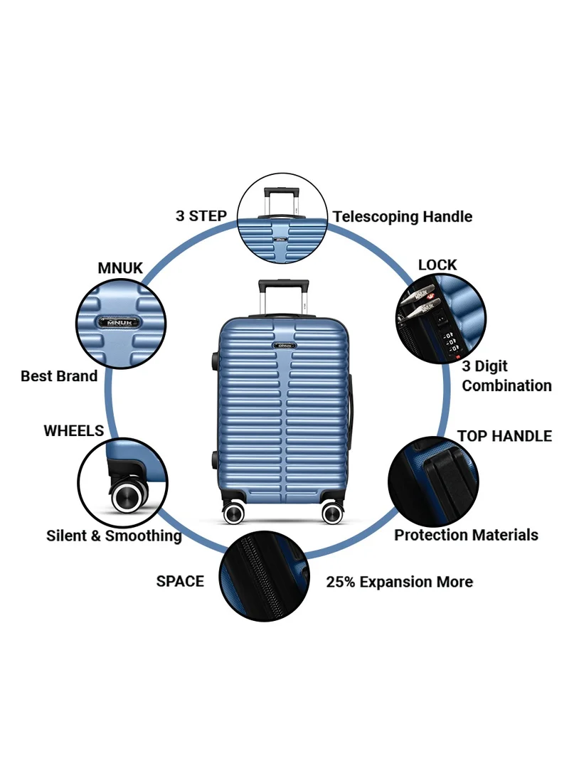 MNUK Destiny Carry-on Luggage | Hardside Soft Handle Trolley with TSA Lock | 360° 4 Wheeler| Cabin-20 Inch, Blue