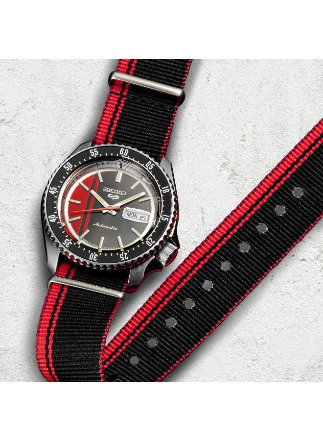 Seiko 5 Sports Special Edition Automatic Men’s Watch SRPK71, 42.5 mm Black & Red Dial, Nylon Strap, 100 m WR - Image 4