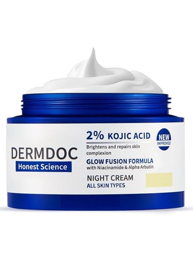DERMDOC 2% Kojic Acid Night Cream 25g | With Niacinamide & Alpha Arbutin | Face Moisturizer For Glowing & Brightening Skin | Reduces Dark Spots & Pigmentation | Minimizes Pores | Anti Aging - Image 1