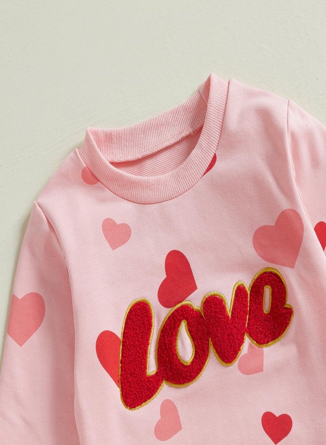 SAYOO Toddler Baby Girl Valentines Day Outfit LOVE Embroidery Heart Sweatshirt Top A-line Skirt Plush Ball Spring Clothes (Red, 18-24 Months) - Image 4