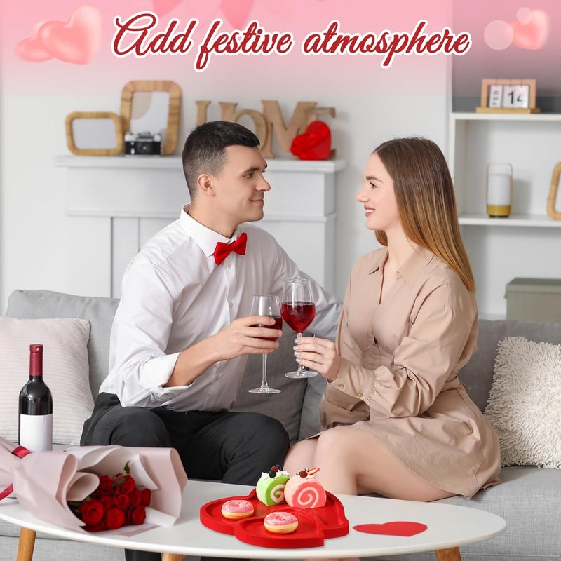 Rtteri Heart Shaped Plates Cheese Board Charcuterie Boards 9 inch Wood Serving Platters and Trays Salad Plate Dinner Plate Cake Plate Decorative TrayRed - Image 5