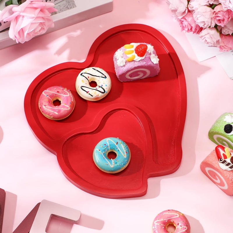 Rtteri Heart Shaped Plates Cheese Board Charcuterie Boards 9 inch Wood Serving Platters and Trays Salad Plate Dinner Plate Cake Plate Decorative TrayRed - Image 3