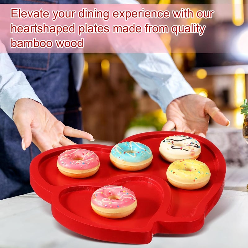 Rtteri Heart Shaped Plates Cheese Board Charcuterie Boards 9 inch Wood Serving Platters and Trays Salad Plate Dinner Plate Cake Plate Decorative TrayRed - Image 4