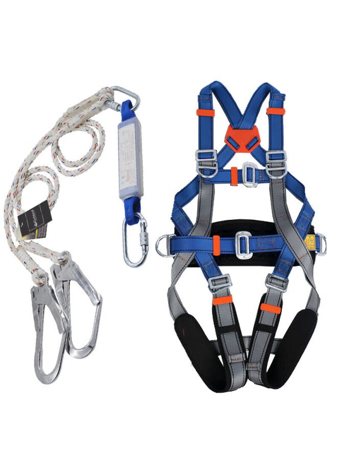 Golmud High-alude Work Safety Rope Set, Outdoor Climbing Rope, Fall Protection, Electrician Safety Belt, Wear-resistant, Full-body Safety Harness, Double Large Hooks + Shock Absorber Pack, D15 - Image 1