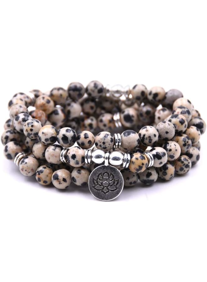 108 Natural Beads Mala Yoga Bracelet with Lotus Charm, 19 inch, Stone  - Image 1