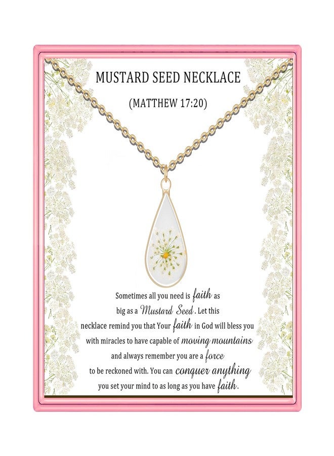 بارتنر قلادة بذور الخردل لجلب الحظ السعيد للنساء، هدايا مسيحية للنساء، قلادة من الراتنج مع زهور مجففة، مجوهرات إيمانية لفصل الخريف وعيد الميلاد (ذهبي). - Image 1