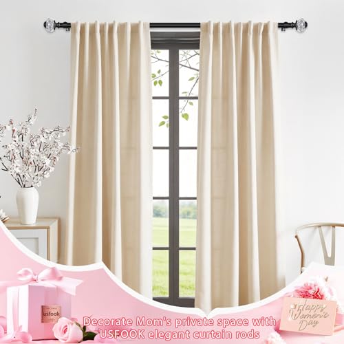 USFOOK 7/8 inch Curtain Rods for Windows 66 to 120 Inch, Telescoping Splicing Drapery Rods, Decoration for Home with Black Decorative Translucent Finials - Image 3
