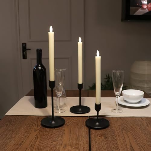 Rhytsing 10" Ivory Flameless Taper Candles with Timer, Battery Operated Dinner Candlesticks, Push-Activated, Textured Wax Finish, Warm White Light, Remote & 10 Batteries Included - Set of 5 - Image 5