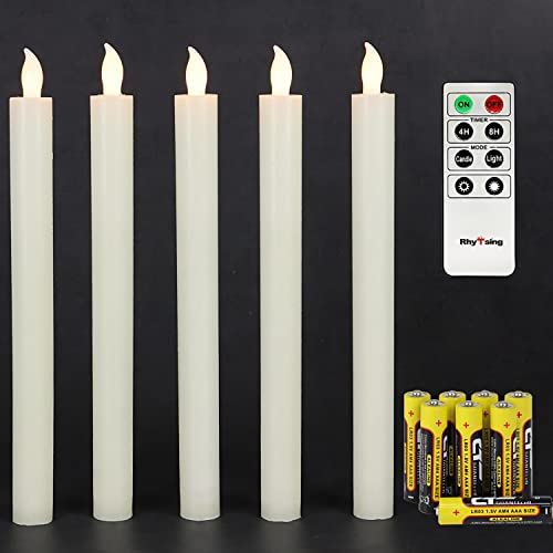 Rhytsing 10" Ivory Flameless Taper Candles with Timer, Battery Operated Dinner Candlesticks, Push-Activated, Textured Wax Finish, Warm White Light, Remote & 10 Batteries Included - Set of 5 - Image 2