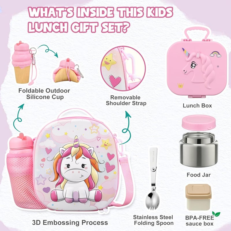 Aimsnk Kids Lunch Box Set -12oz Insulated Food Jar, Thermal Bag,Leakproof Lunch Food Containers Cutlery (BPA Free)-Gift for Girls/Boys Age 3-10 (Pink) - Image 2