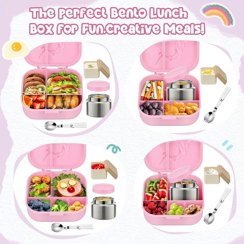 Aimsnk Kids Lunch Box Set -12oz Insulated Food Jar, Thermal Bag,Leakproof Lunch Food Containers Cutlery (BPA Free)-Gift for Girls/Boys Age 3-10 (Pink) - Image 3