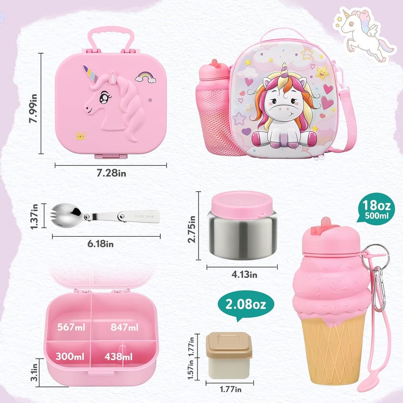 Aimsnk Kids Lunch Box Set -12oz Insulated Food Jar, Thermal Bag,Leakproof Lunch Food Containers Cutlery (BPA Free)-Gift for Girls/Boys Age 3-10 (Pink) - Image 4
