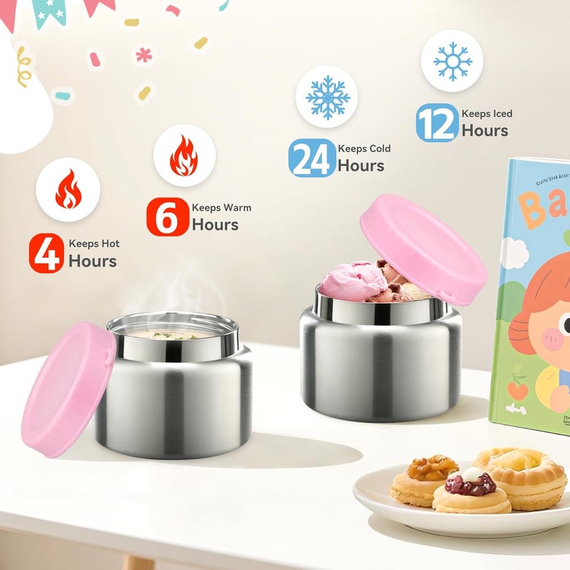 Aimsnk Kids Lunch Box Set -12oz Insulated Food Jar, Thermal Bag,Leakproof Lunch Food Containers Cutlery (BPA Free)-Gift for Girls/Boys Age 3-10 (Pink) - Image 5