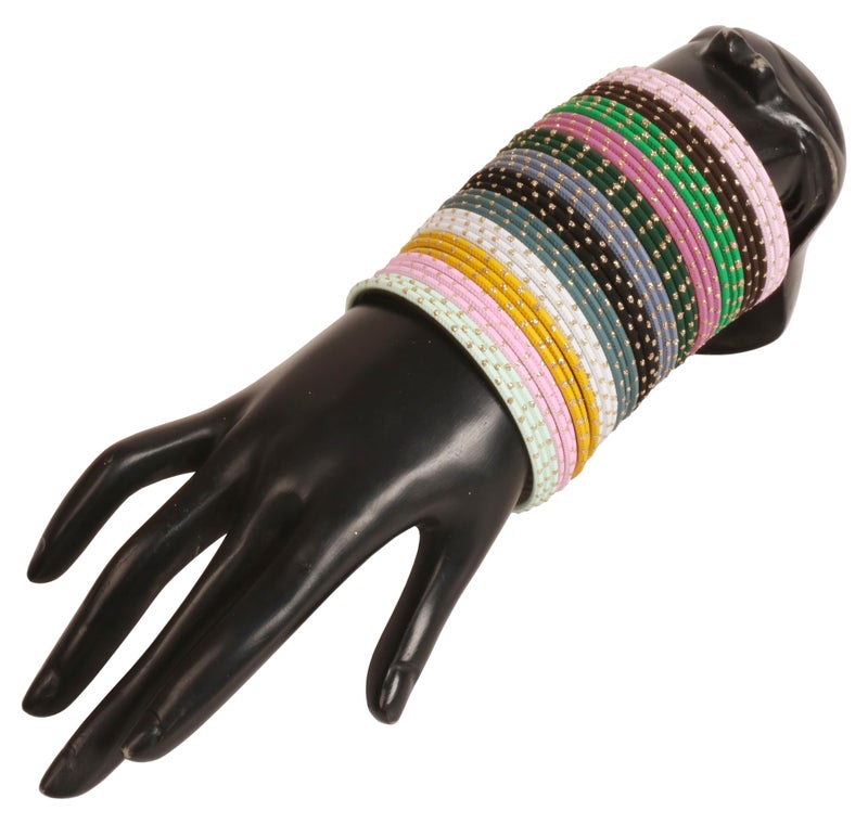 Touchstone NEW Indian Bollywood Metallic Colorful Bangle Collection Magical 12 Vibrant Textured Colors Golden Glitters Designer Jewelry Bracelets Bangle. Set Of 144 For Women. - Image 2