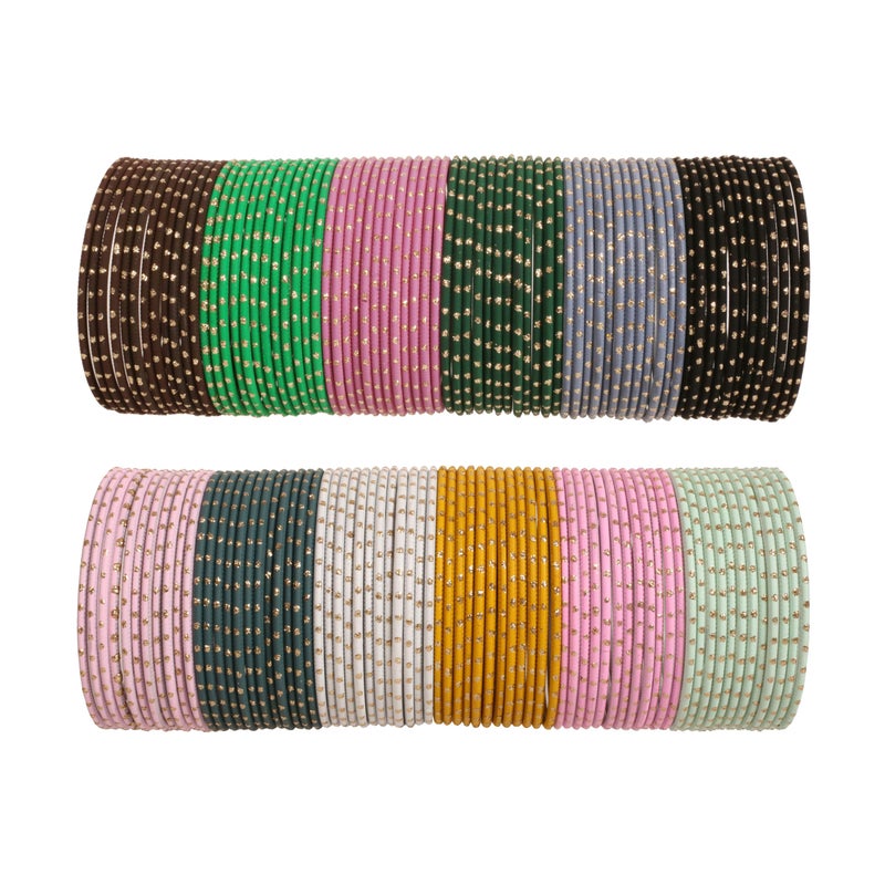 Touchstone NEW Indian Bollywood Metallic Colorful Bangle Collection Magical 12 Vibrant Textured Colors Golden Glitters Designer Jewelry Bracelets Bangle. Set Of 144 For Women. - Image 1