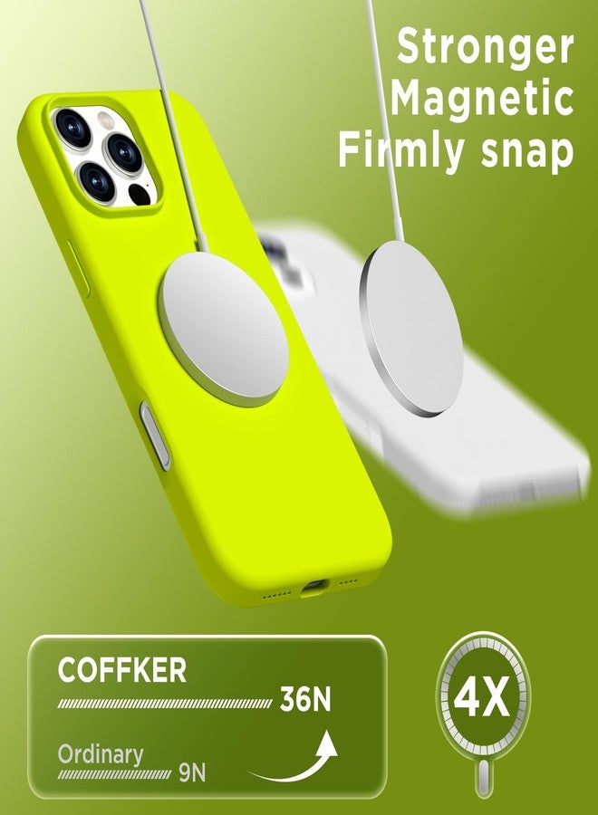 جراب COFFKER المغناطيسي لهاتف iPhone 16 Pro Max، متوافق مع Magsafe، مزود بحامل هاتف شفط، [2 واقي شاشة][واقي كاميرا] غطاء هاتف سيليكون مقاوم للصدمات مقاس 6.9 بوصة، أصفر نيون - Image 4