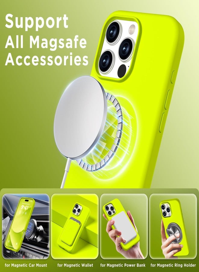 جراب COFFKER المغناطيسي لهاتف iPhone 16 Pro Max، متوافق مع Magsafe، مزود بحامل هاتف شفط، [2 واقي شاشة][واقي كاميرا] غطاء هاتف سيليكون مقاوم للصدمات مقاس 6.9 بوصة، أصفر نيون - Image 3