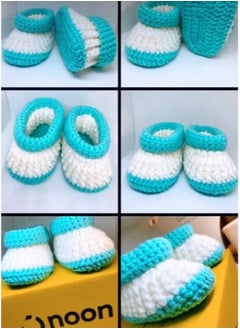 Crochet made Baby Shoes White and Green 4.5 inch sole for new born, 2 to 6 months baby feet