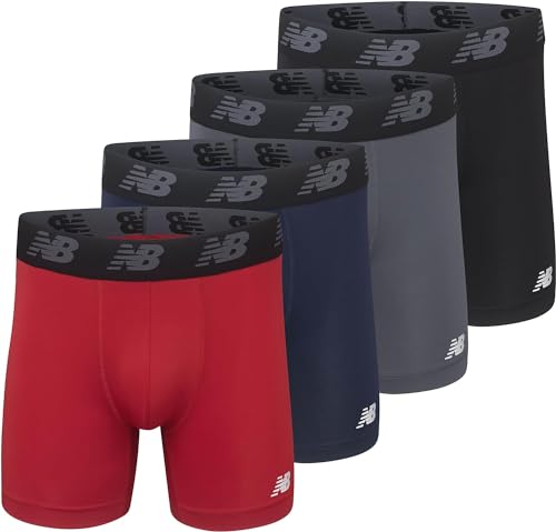 New Balance Men's Performance 5" No Fly Boxer Brief, 4-Pack, Pigment/Team Red/Lead/Black, Large (NB3017-4) - Image 1