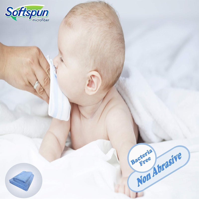 SOFTSPUN Microfiber Baby Hand Face Wipes 30x30 Cms 4 Piece Towel Set 340 GSM Blue Super Soft Silky for Hand Face Body Hypoallergenic Sensitive Skin Wipes Washcloths - Image 4