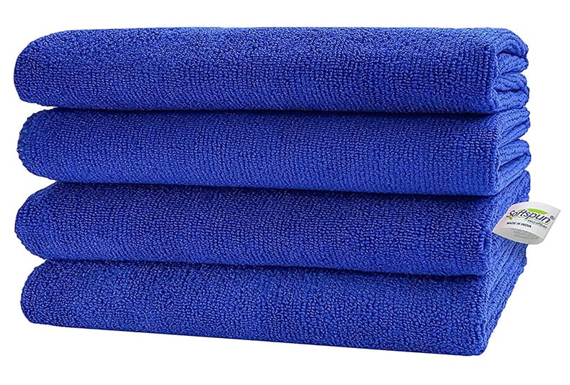 SOFTSPUN Microfiber Baby Hand Face Wipes 30x30 Cms 4 Piece Towel Set 340 GSM Blue Super Soft Silky for Hand Face Body Hypoallergenic Sensitive Skin Wipes Washcloths - Image 1