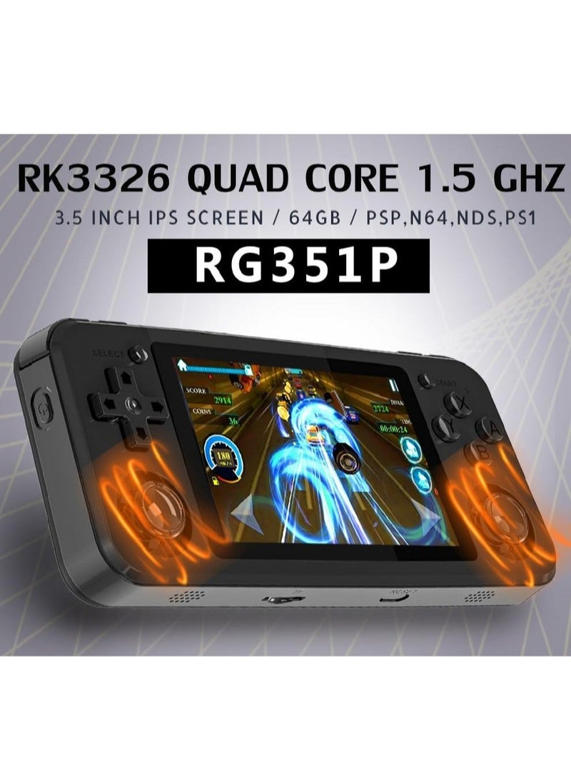 ANBERNIC  - RG351P Handheld Game Console, Opening Linux Tony System Built-in 64G TF Card 2500 Classic Games 3.5-inch IPS Screen Retro Game Console (Black) - Image 1