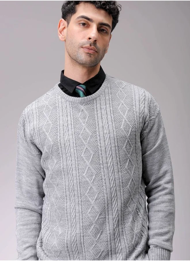 شركة المرآب الهندية Men Oversized Textured Crew Neck Sweater