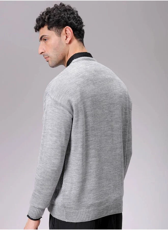 شركة المرآب الهندية Men Oversized Textured Crew Neck Sweater