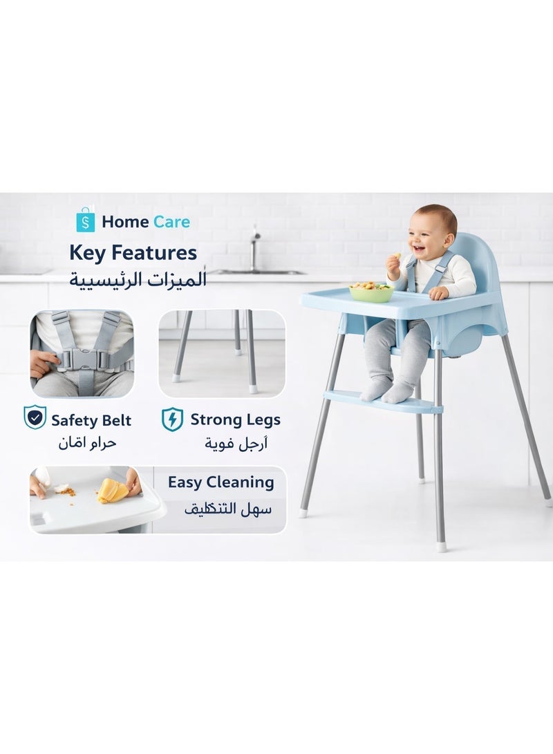 HOMECARE Home Care Blue Baby Feeding High Chair Adjustable Kids Chair with Safety Belt, Removable Tray, Stable and Comfortable Design - Image 4