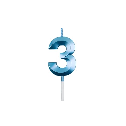 Juzfun Number Candles 3 Year Birthday Cake Topper Decoration Third Year Wedding Anniversary Party Metallic Blue Colour Size : Width 5 x Height 7 CM - Image 1