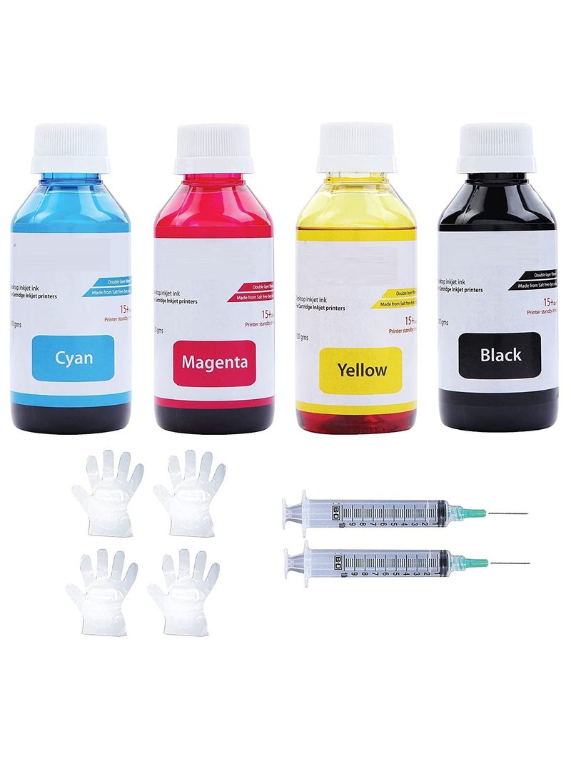 CMYK Refill Kit Combo Pack of High Yield Inkjet Cartridge Ink Refill Compatible for HP and Canon Cartridge Printers 100ml Per Bottle CMYK Cyan Magenta Yellow Black  - Image 1